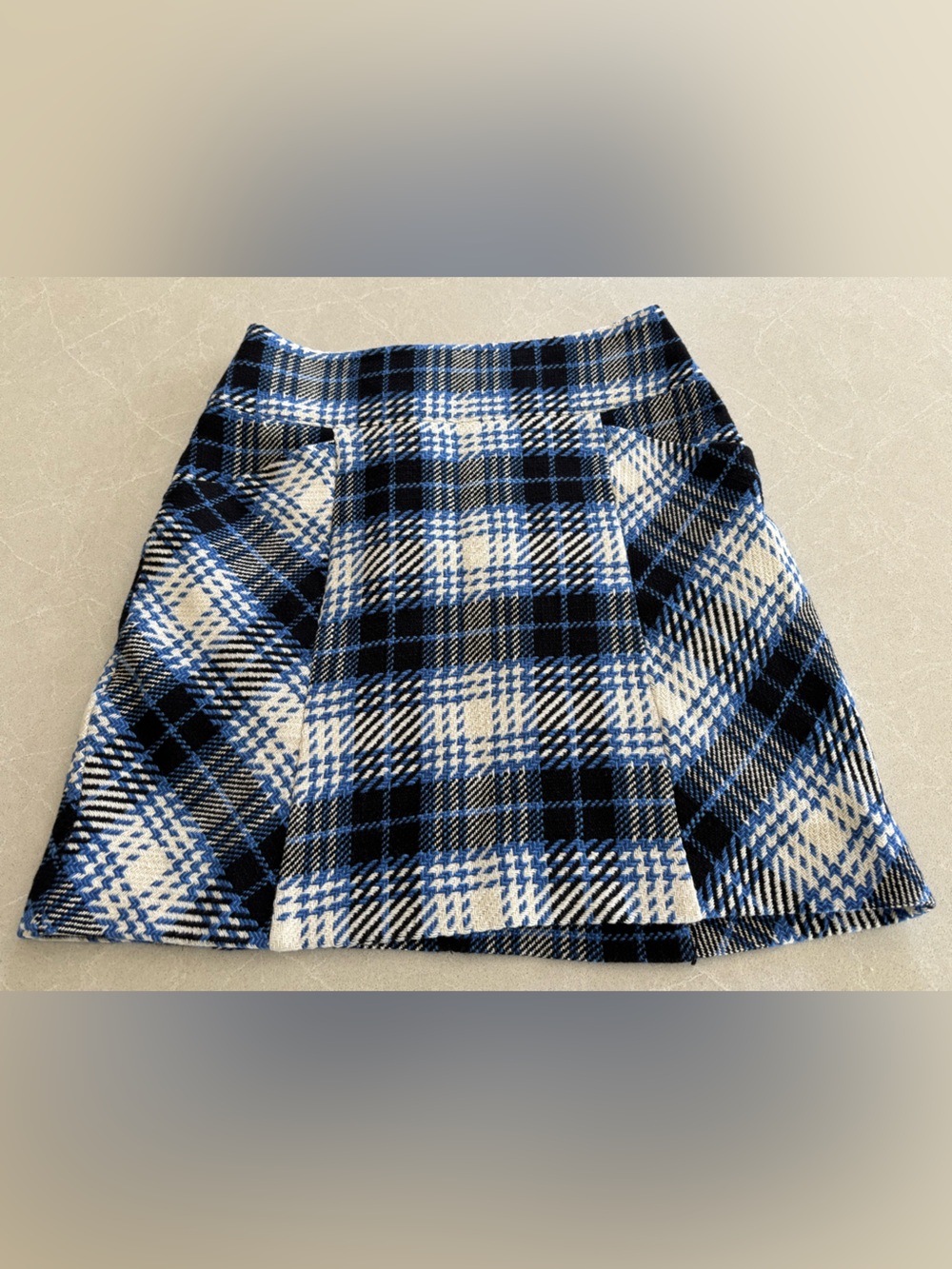 Maeve by Anthropologie Blue Plaid Tweed Mini Skirt Size 6
